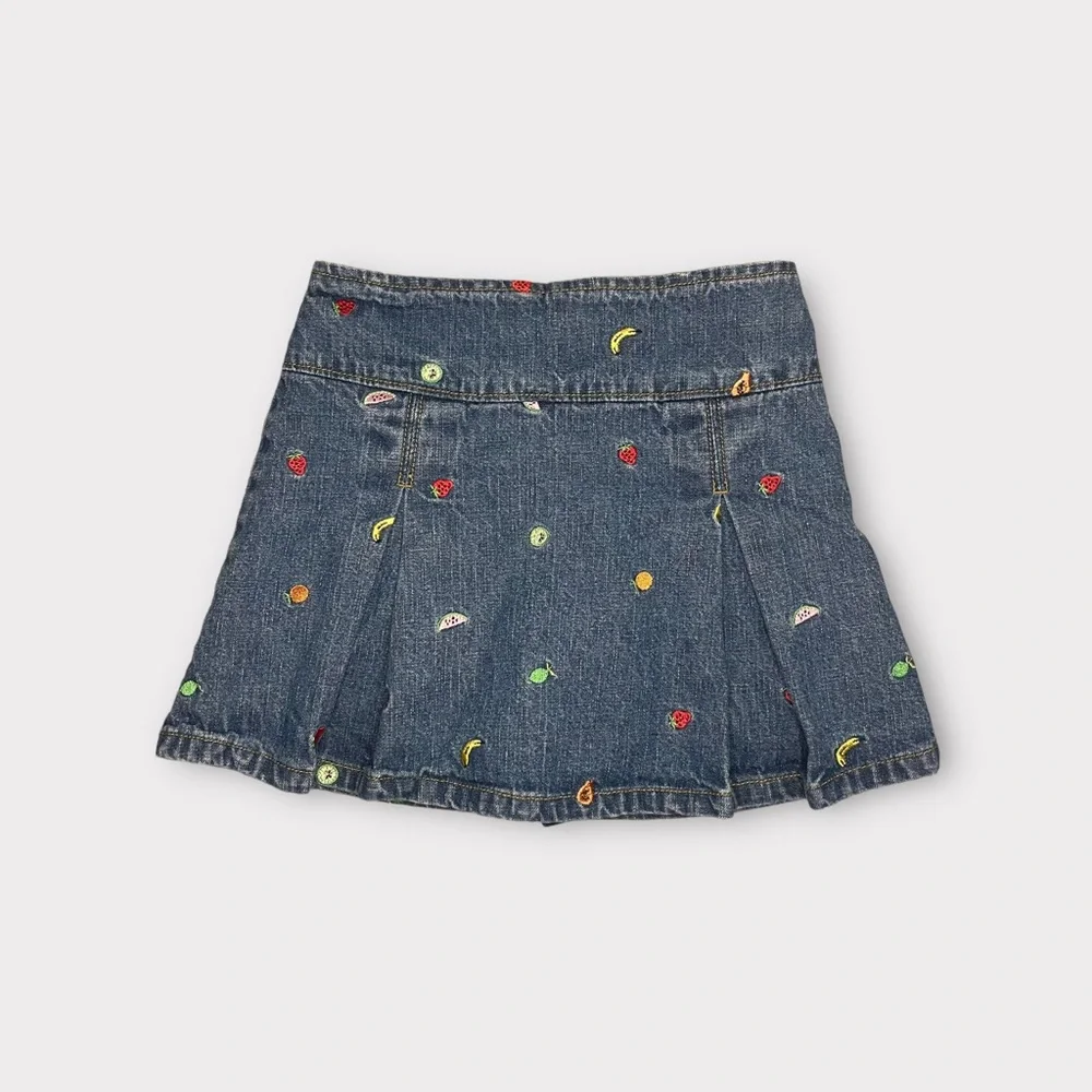 Gymboree Vintage 2005 Fruit Embroidered Jean Pleated Skirt